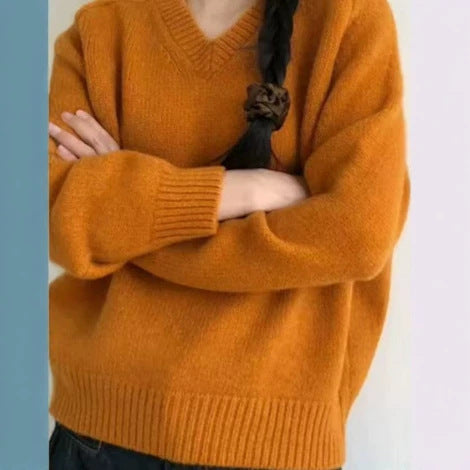 Sueter de cuello en V para mujer, de color liso