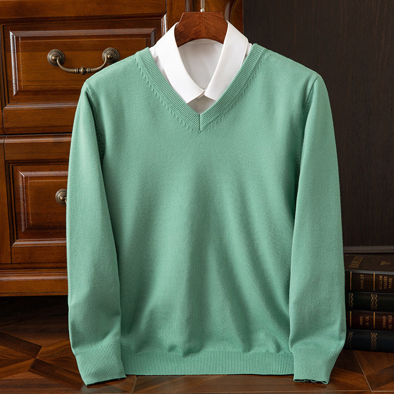 Sueter de punto con cuello en V para hombre ? Camiseta ligera de corte recto con cuello alto para estilo casual-formal