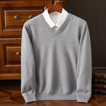 Sueter de punto con cuello en V para hombre ? Camiseta ligera de corte recto con cuello alto para estilo casual-formal