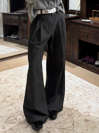Pantalones casuales de corte en A, pernera ancha y doble pinza