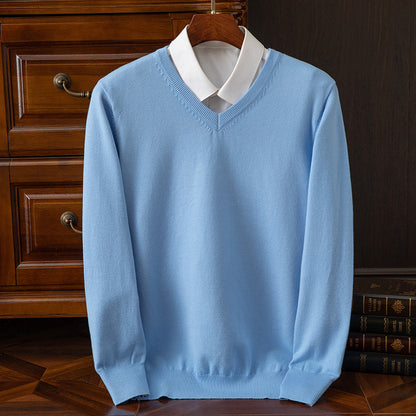 Sueter de punto con cuello en V para hombre ? Camiseta ligera de corte recto con cuello alto para estilo casual-formal