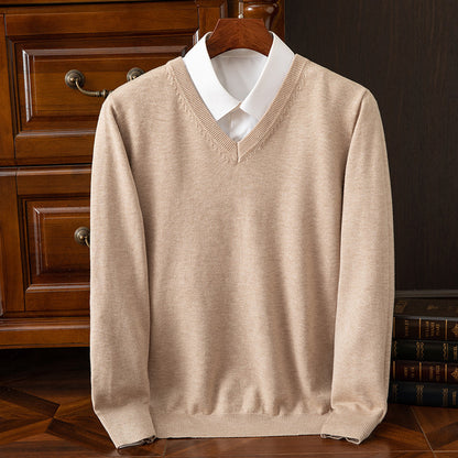Sueter de punto con cuello en V para hombre ? Camiseta ligera de corte recto con cuello alto para estilo casual-formal