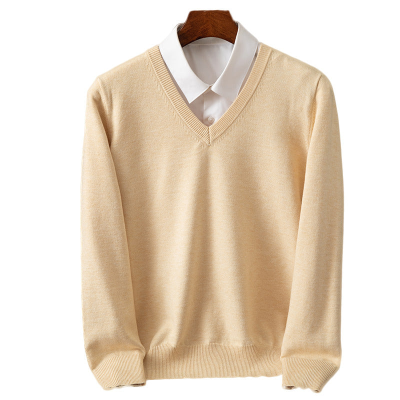 Sueter de punto con cuello en V para hombre ? Camiseta ligera de corte recto con cuello alto para estilo casual-formal