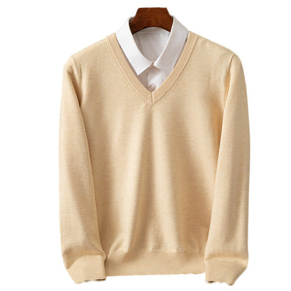 Sueter de punto con cuello en V para hombre ? Camiseta ligera de corte recto con cuello alto para estilo casual-formal