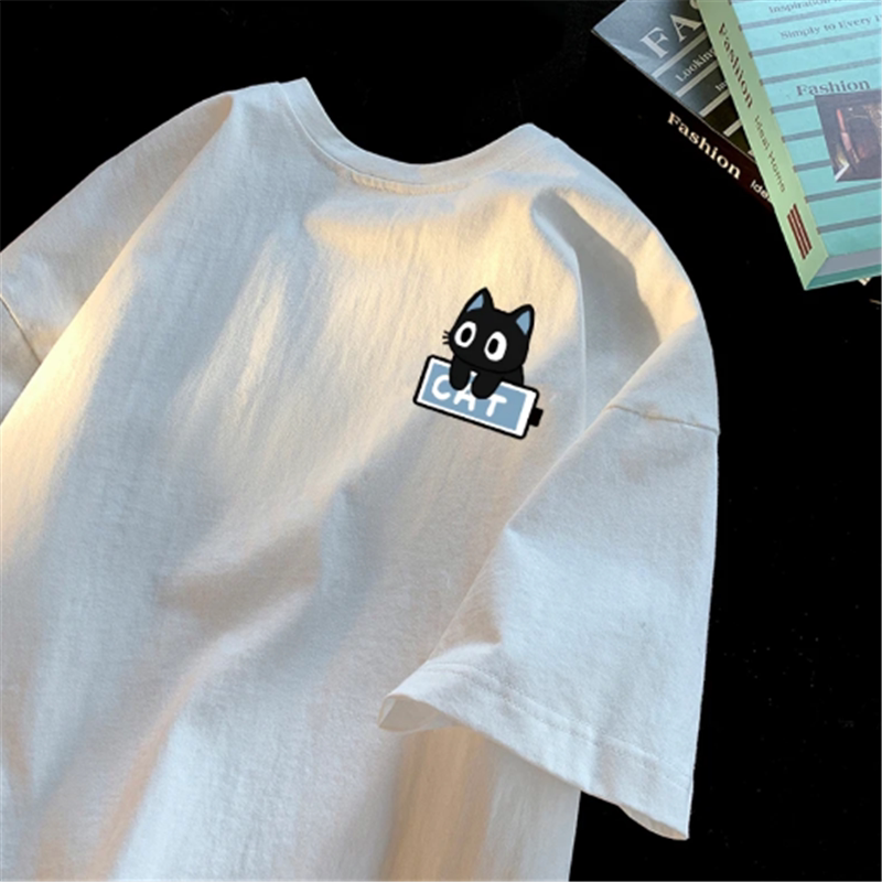 Camiseta de algodon de gramaje alto con estampado de gatito