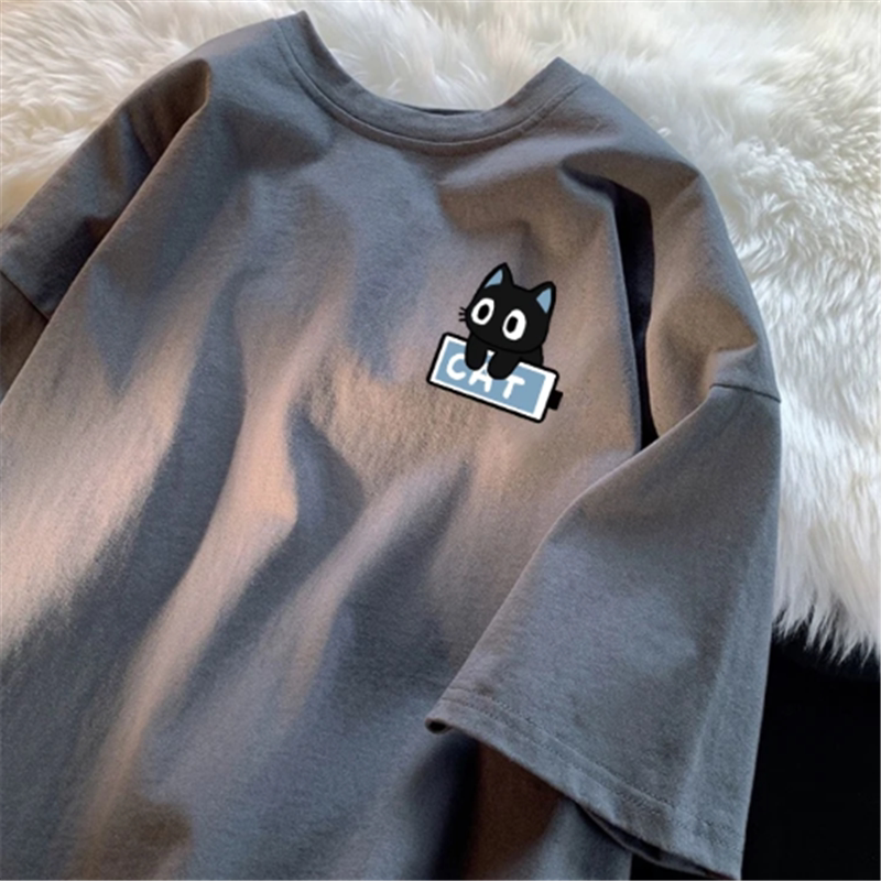 Camiseta de algodon de gramaje alto con estampado de gatito