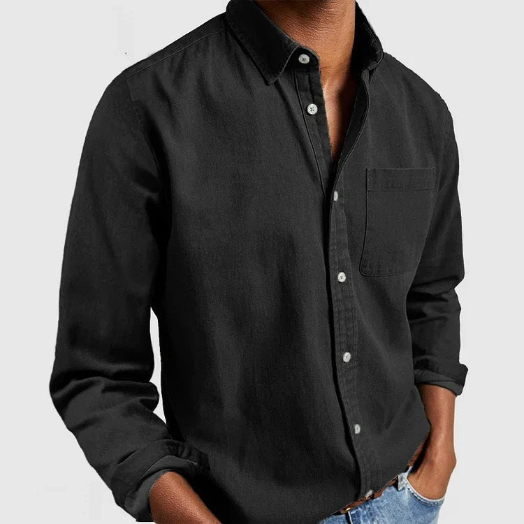 Camisa de manga larga con cuello v para hombre