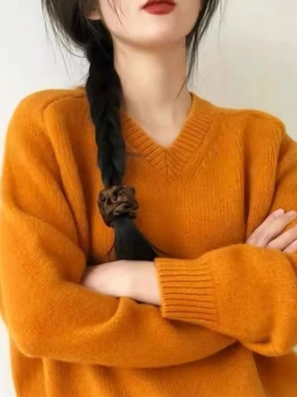 Sueter de cuello en V para mujer, de color liso