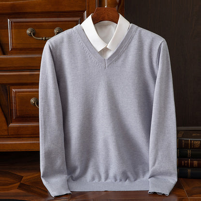Sueter de punto con cuello en V para hombre ? Camiseta ligera de corte recto con cuello alto para estilo casual-formal