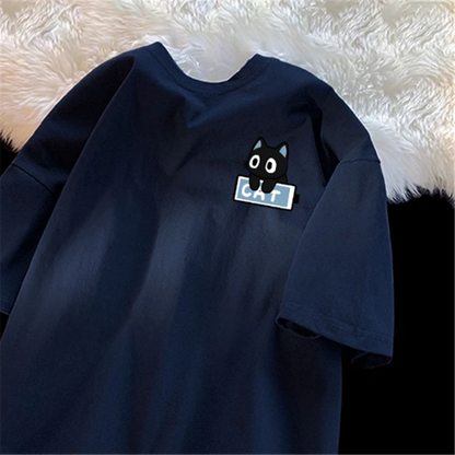 Camiseta de algodon de gramaje alto con estampado de gatito