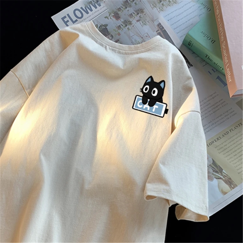 Camiseta de algodon de gramaje alto con estampado de gatito