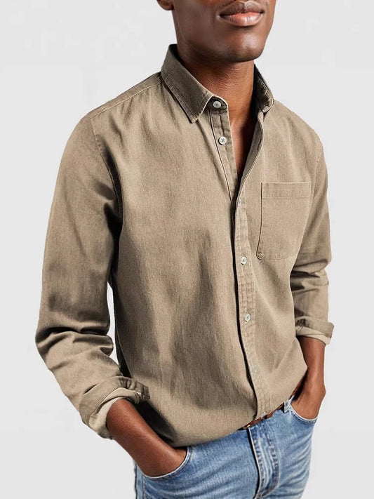 Camisa de manga larga con cuello v para hombre