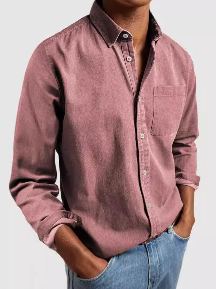 Camisa de manga larga con cuello v para hombre