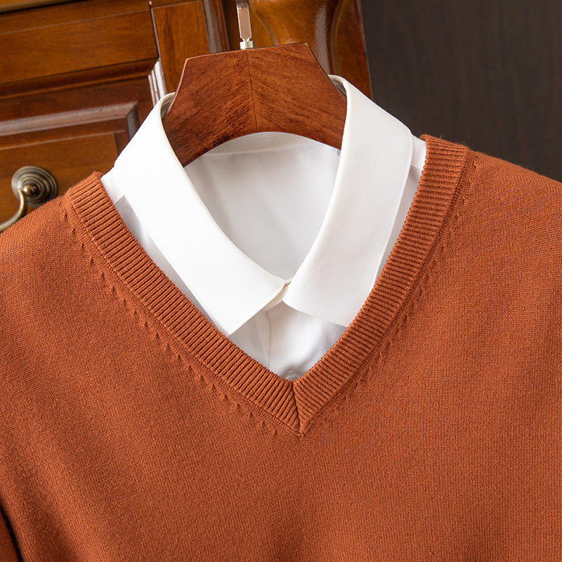 Sueter de punto con cuello en V para hombre ? Camiseta ligera de corte recto con cuello alto para estilo casual-formal