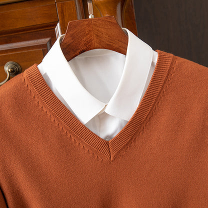 Sueter de punto con cuello en V para hombre ? Camiseta ligera de corte recto con cuello alto para estilo casual-formal
