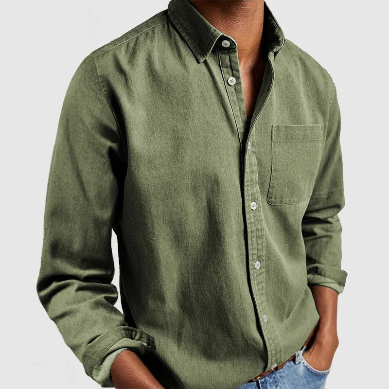 Camisa de manga larga con cuello v para hombre
