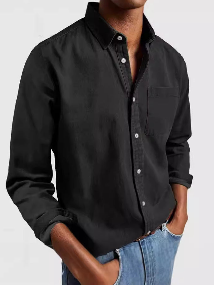 Camisa de manga larga con cuello v para hombre