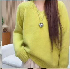 Sueter de cuello en V para mujer, de color liso