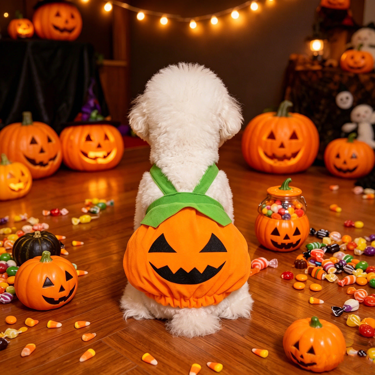 Disfraz de vestido con arnes de calabaza para perros pequeños y gatos