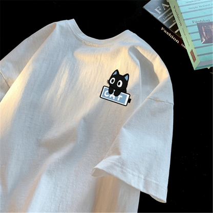 Camiseta de algodon de gramaje alto con estampado de gatito