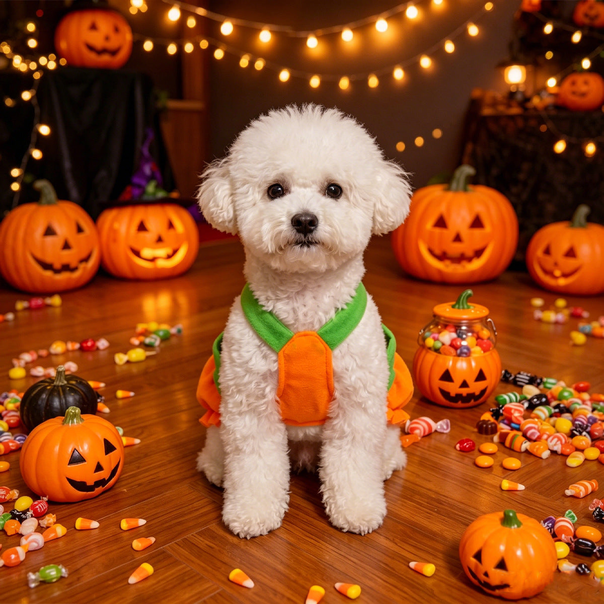 Disfraz de vestido con arnes de calabaza para perros pequeños y gatos