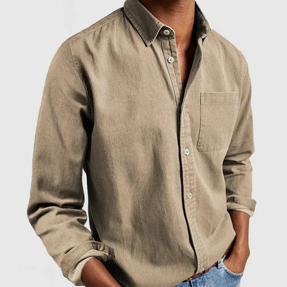 Camisa de manga larga con cuello v para hombre