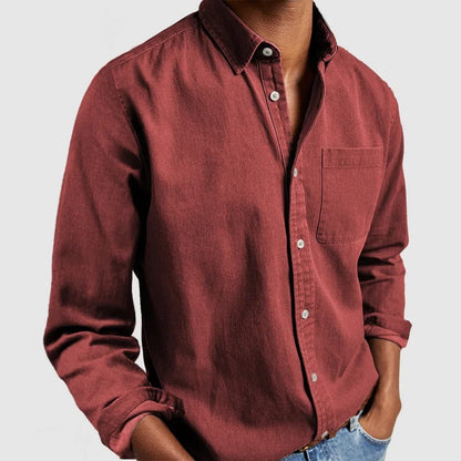 Camisa de manga larga con cuello v para hombre