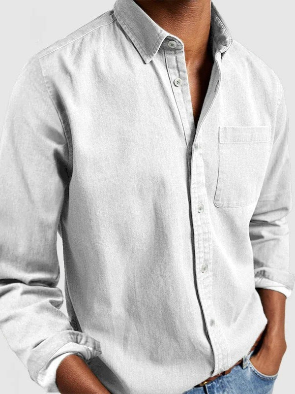 Camisa de manga larga con cuello v para hombre