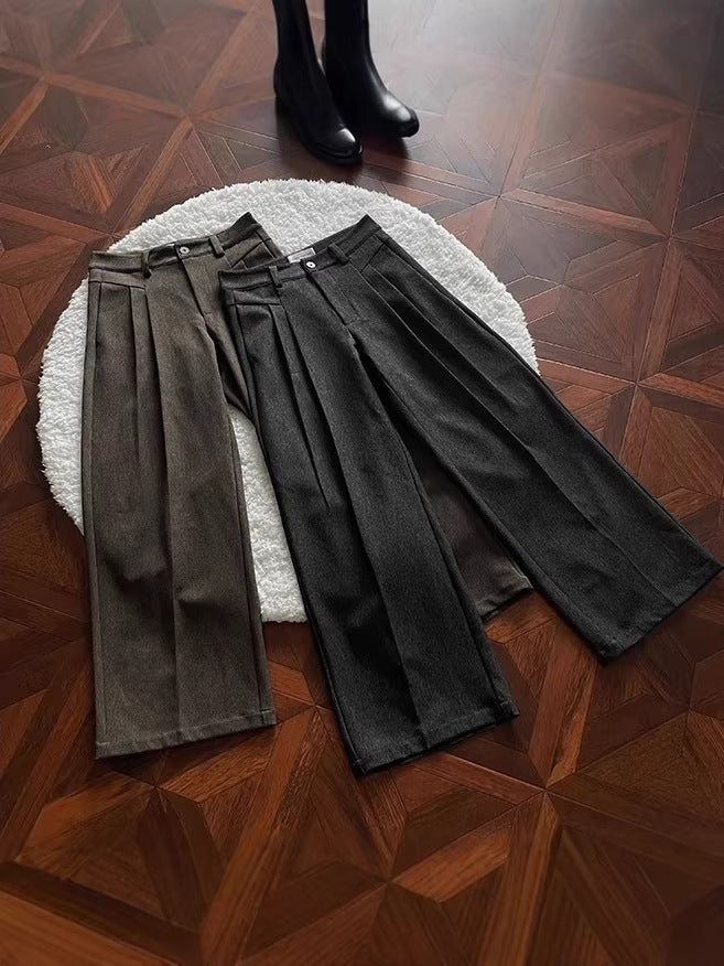 Pantalones casuales de corte en A, pernera ancha y doble pinza