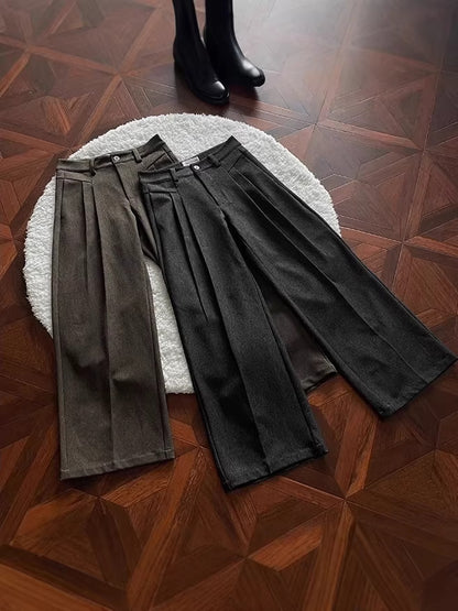 Pantalones casuales de corte en A, pernera ancha y doble pinza