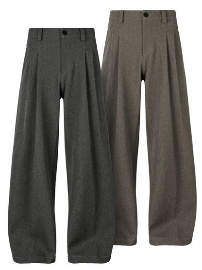 Pantalones casuales de corte en A, pernera ancha y doble pinza