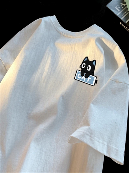 Camiseta de algodon de gramaje alto con estampado de gatito