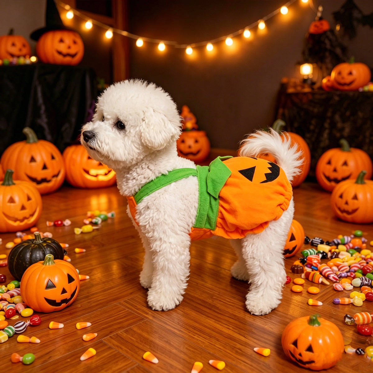 Disfraz de vestido con arnes de calabaza para perros pequeños y gatos