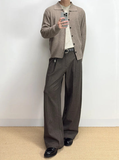 Pantalones casuales de corte en A, pernera ancha y doble pinza