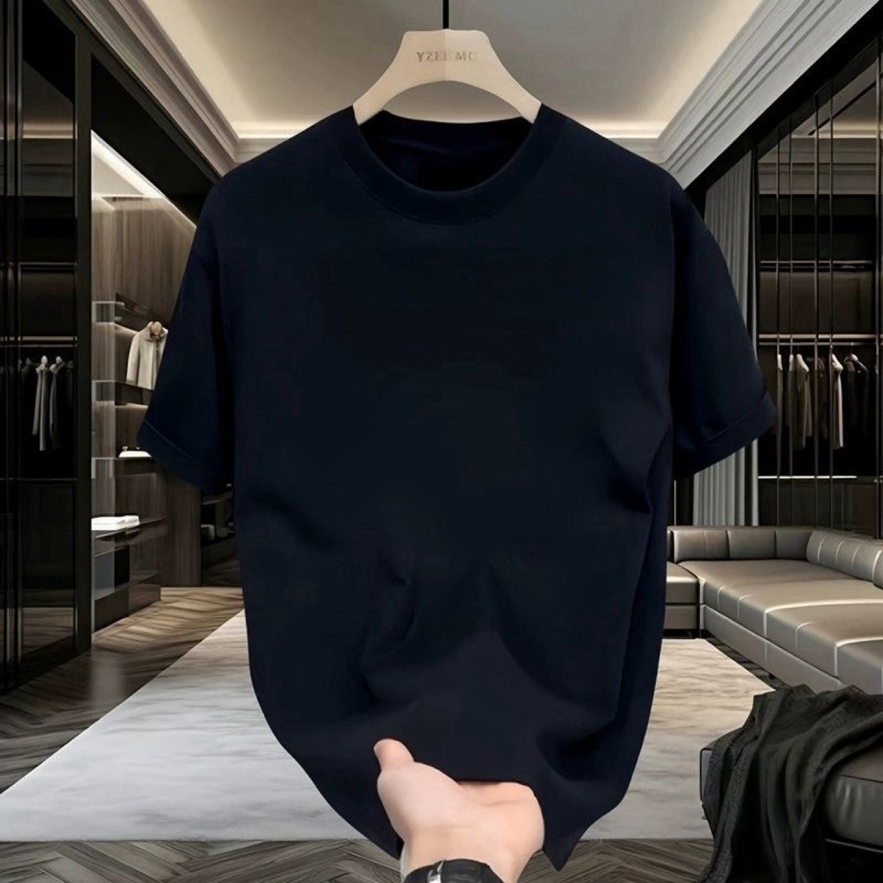Camiseta de manga corta y cuello redondo para hombre, corte entallado