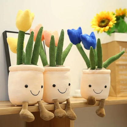 Planta de tulipán realista de 33 cm, peluche suave, flor en maceta para estantería.