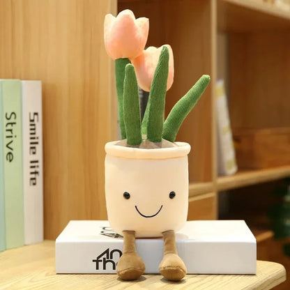Planta de tulipán realista de 33 cm, peluche suave, flor en maceta para estantería.