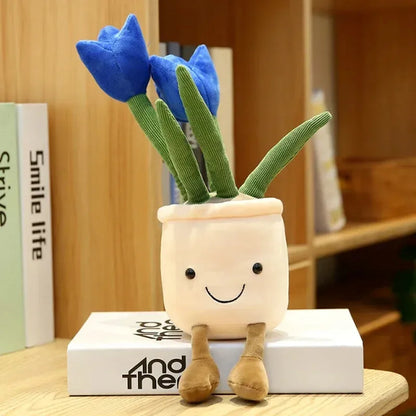 Planta de tulipán realista de 33 cm, peluche suave, flor en maceta para estantería.