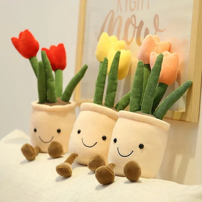 Planta de tulipán realista de 33 cm, peluche suave, flor en maceta para estantería.