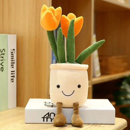 Planta de tulipán realista de 33 cm, peluche suave, flor en maceta para estantería.