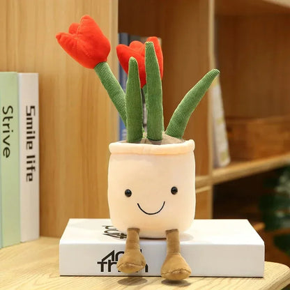 Planta de tulipán realista de 33 cm, peluche suave, flor en maceta para estantería.