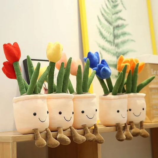 Planta de tulipán realista de 33 cm, peluche suave, flor en maceta para estantería.