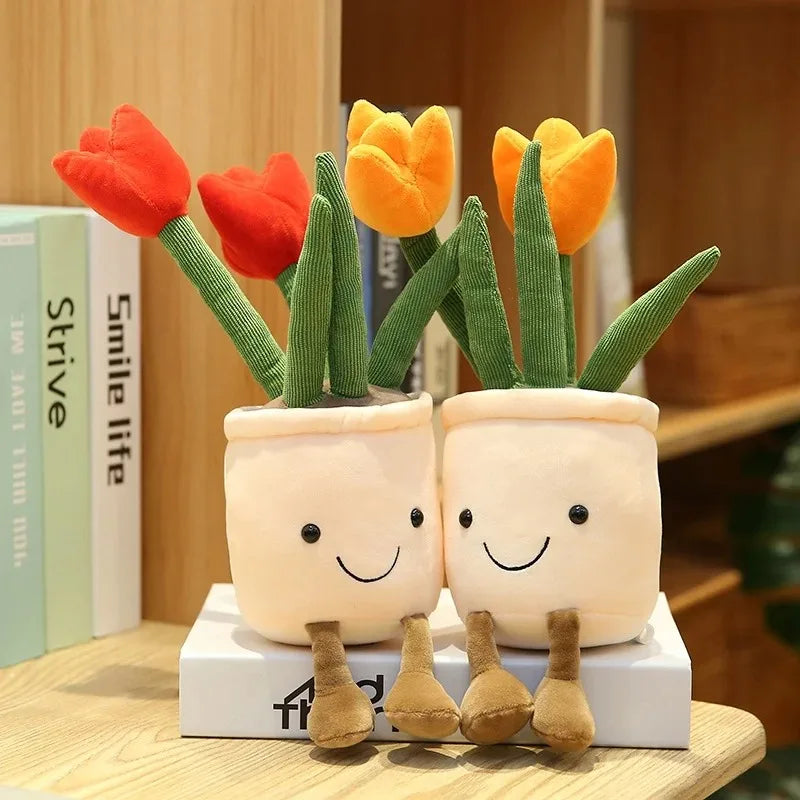 Planta de tulipán realista de 33 cm, peluche suave, flor en maceta para estantería.