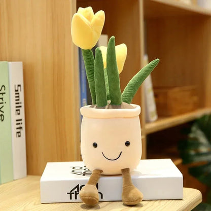 Planta de tulipán realista de 33 cm, peluche suave, flor en maceta para estantería.
