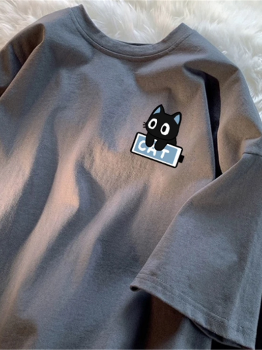 Camiseta de algodon de gramaje alto con estampado de gatito