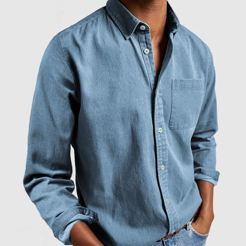 Camisa de manga larga con cuello v para hombre
