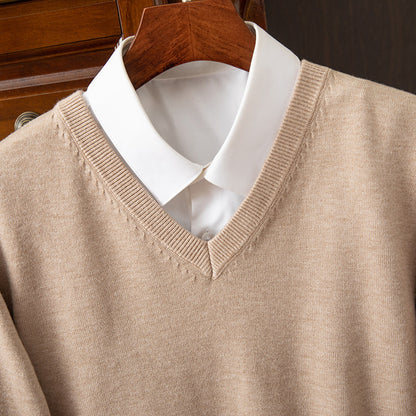 Sueter de punto con cuello en V para hombre ? Camiseta ligera de corte recto con cuello alto para estilo casual-formal