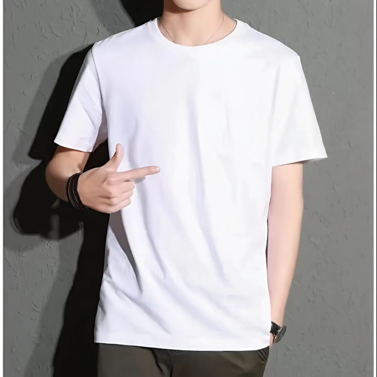 Camiseta de manga corta y cuello redondo para hombre, corte entallado