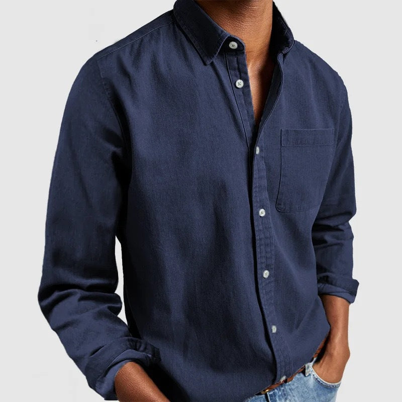 Camisa de manga larga con cuello v para hombre