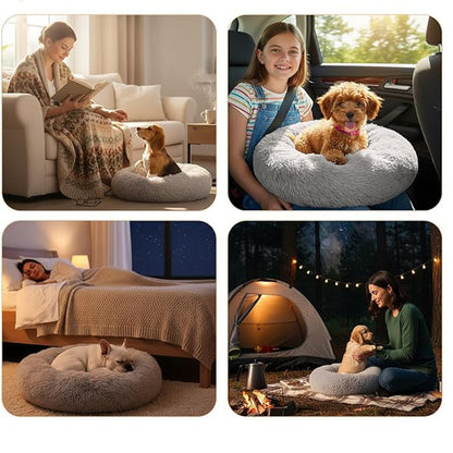 Cama tipo dona de felpa para perros peque�os y gatos